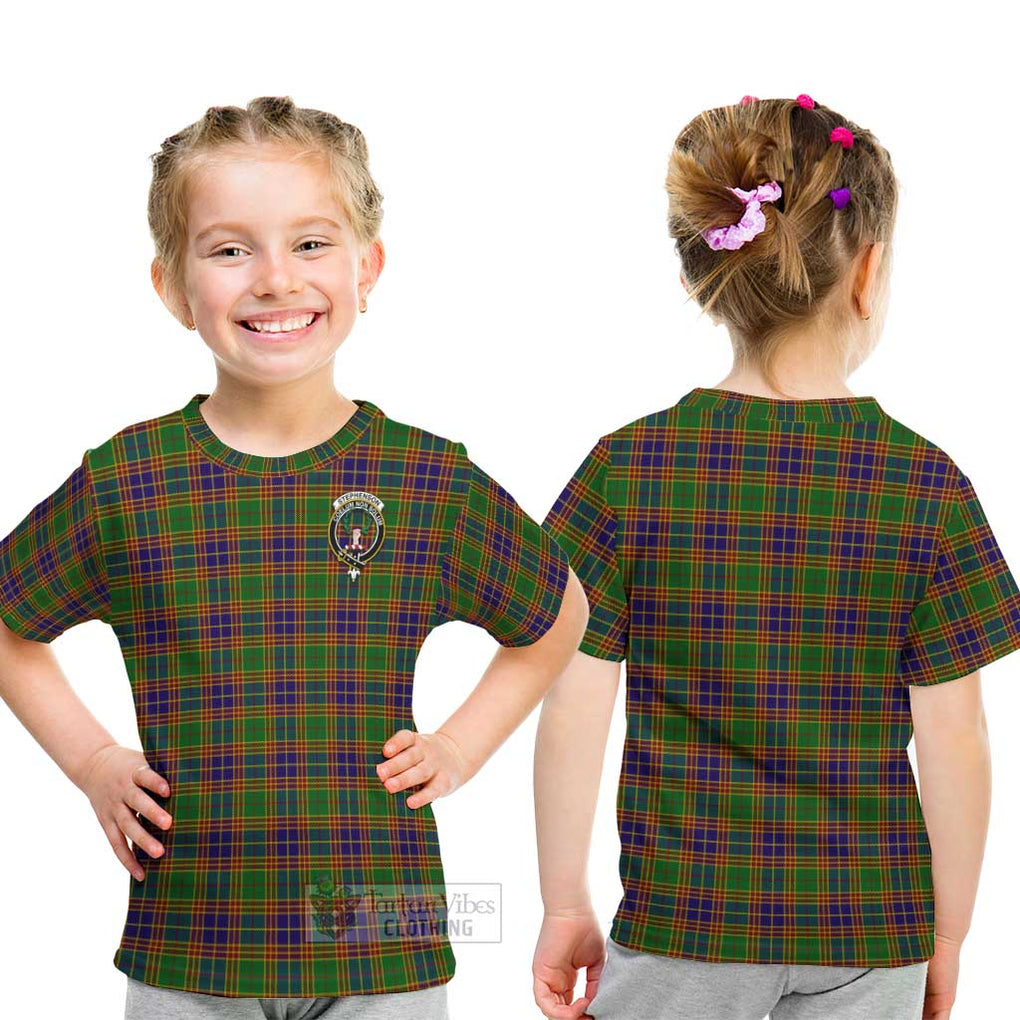 Stephenson Old Tartan Kid T-Shirt with Family Crest - Tartanvibesclothing Shop