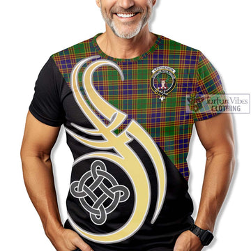 Stephenson Old Tartan T-Shirt with Family Crest and Celtic Symbol Style