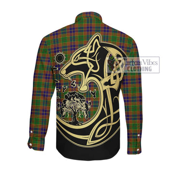 Stephenson Old Tartan Long Sleeve Button Shirt with Family Crest Celtic Wolf Style