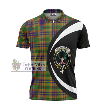 Stephenson Old Tartan Zipper Polo Shirt with Family Crest Circle Style