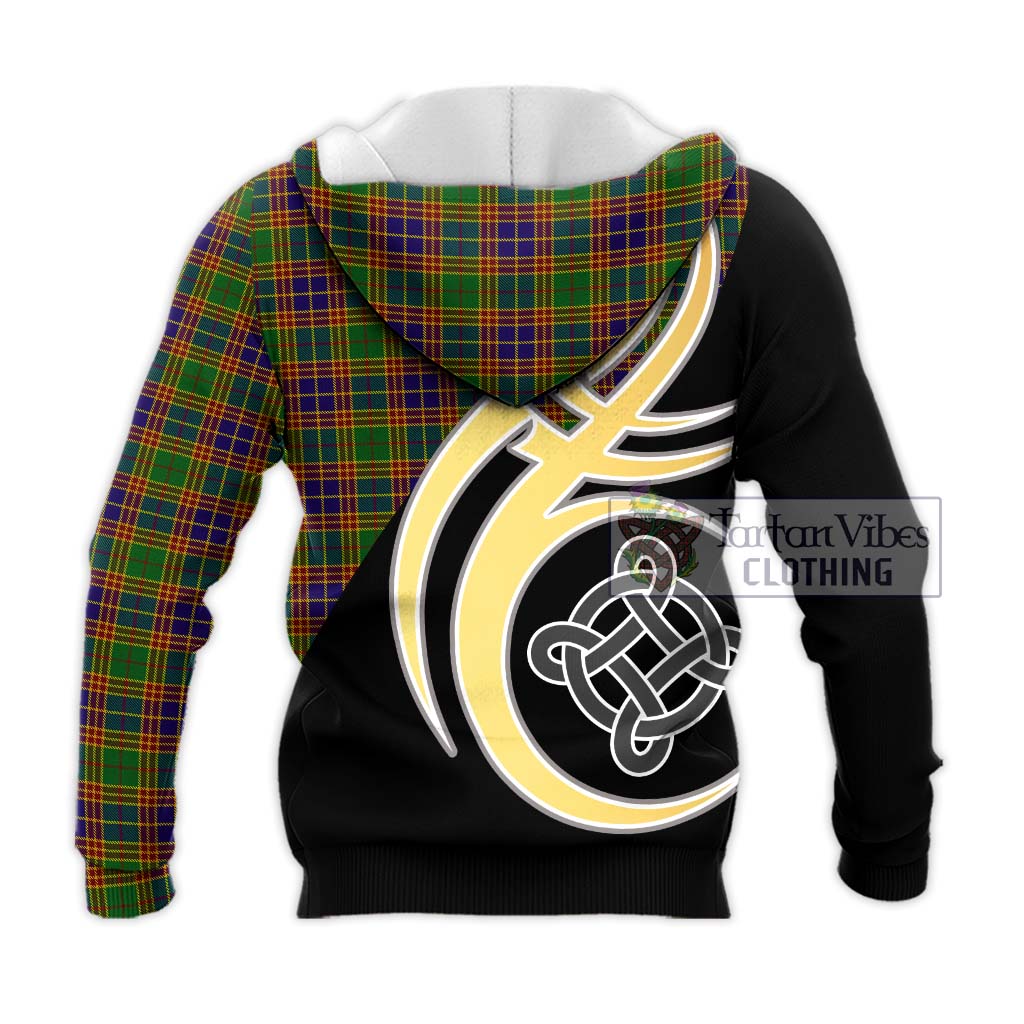 Tartan Vibes Clothing Stephenson Old Tartan Knitted Hoodie with Family Crest and Celtic Symbol Style