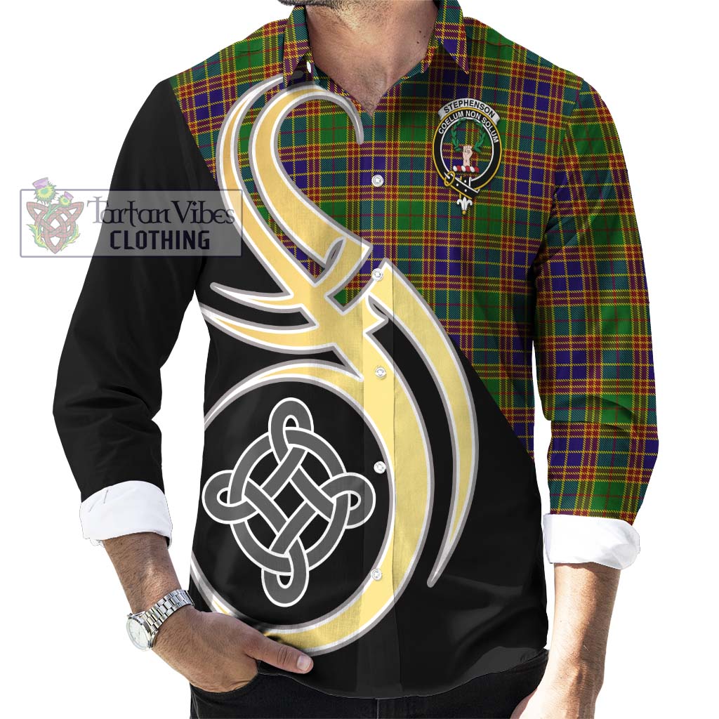 Stephenson Old Tartan Long Sleeve Button Shirt with Family Crest and Celtic Symbol Style - Tartan Vibes Clothing