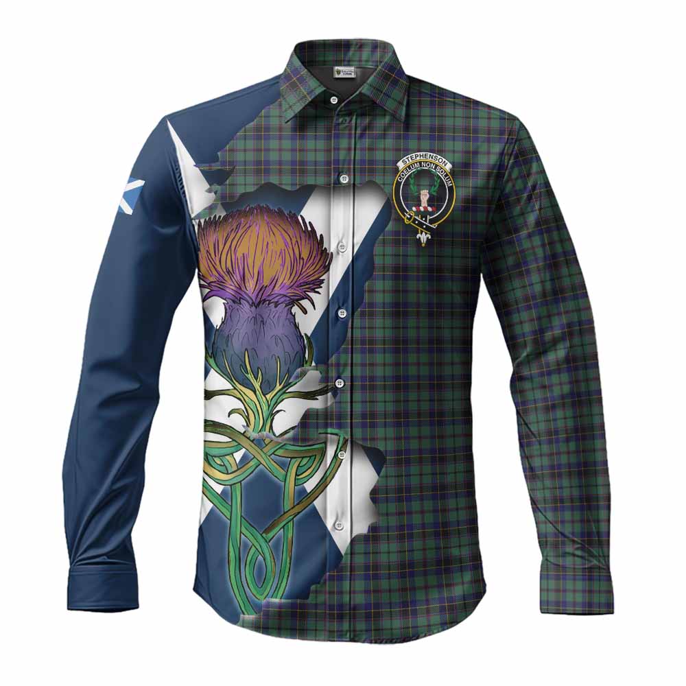 Stephenson (Stevenson) Tartan Family Crest Long Sleeve Button Shirt Scottish Thistle Celtic Inspired Men's Shirt S - Tartan Vibes Clothing