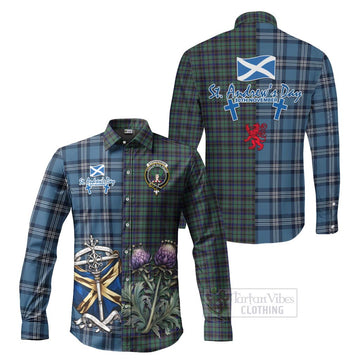 Stephenson (Stevenson) Tartan Long Sleeve Button Shirt Happy St. Andrew's Day Half Tartan Style