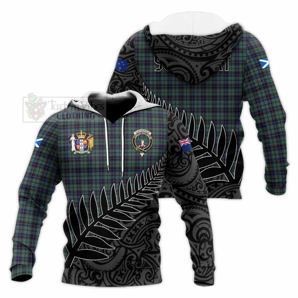 Tartan Vibes Clothing Stephenson (Stevenson) Crest Tartan Knitted Hoodie with New Zealand Silver Fern Half Style