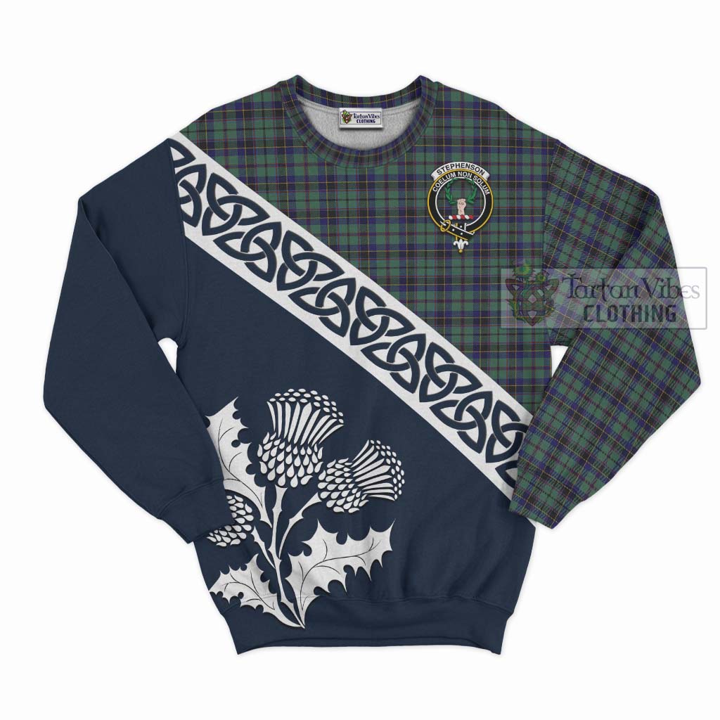 Tartan Vibes Clothing Stephenson (Stevenson) Tartan Sweatshirt Featuring Thistle and Scotland Map