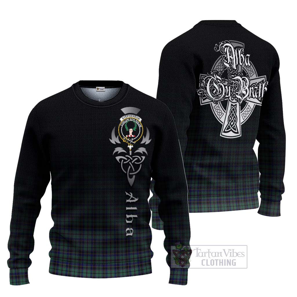 Tartan Vibes Clothing Stephenson (Stevenson) Tartan Knitted Sweater Featuring Alba Gu Brath Family Crest Celtic Inspired