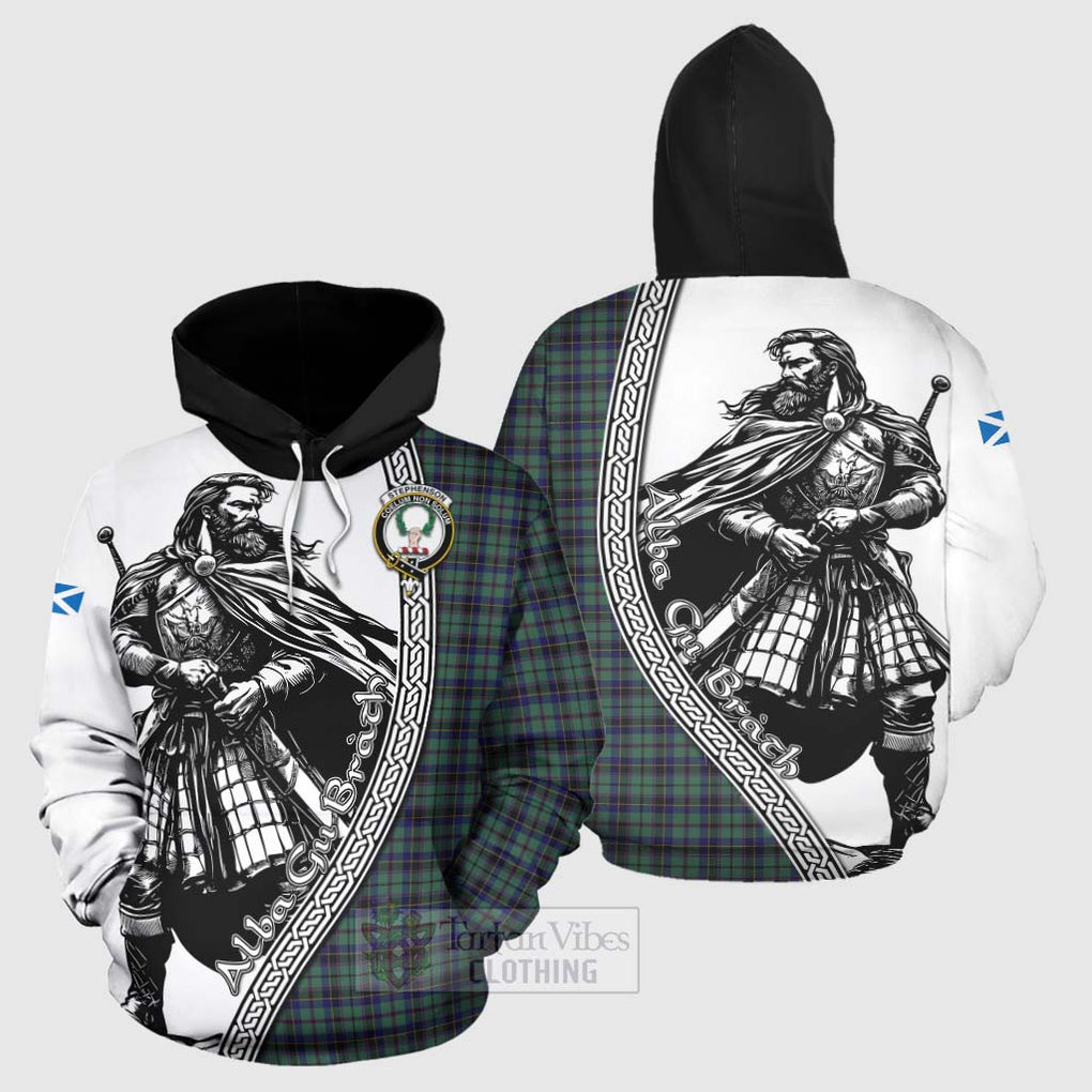 Tartan Vibes Clothing Stephenson (Stevenson) Tartan Clan Crest Hoodie with Highlander Warrior Celtic Style