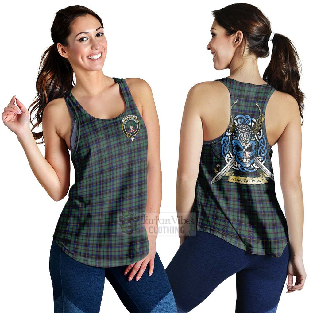 Tartan Vibes Clothing Stephenson (Stevenson) Tartan Women's Racerback Tanks with Family Crest Celtic Skull Style