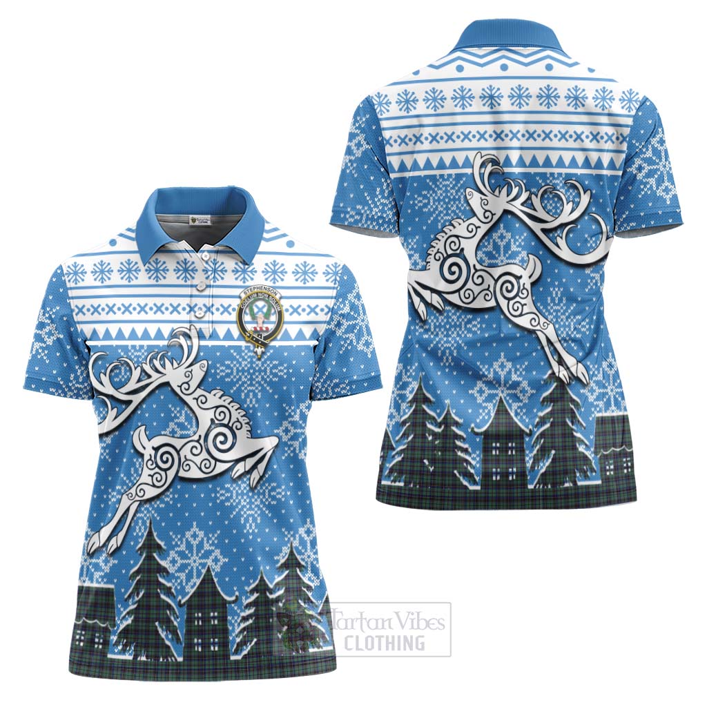 Stephenson (Stevenson) Clan Christmas Women's Polo Shirt Celtic Reindeer Style Women - Tartan Vibes Clothing
