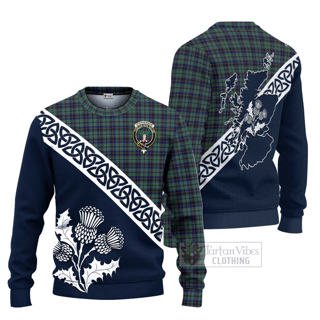 Tartan Vibes Clothing Stephenson (Stevenson) Tartan Knitted Sweater Featuring Thistle and Scotland Map