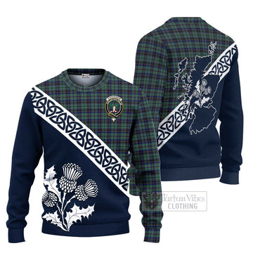 Stephenson (Stevenson) Tartan Knitted Sweater Featuring Thistle and Scotland Map