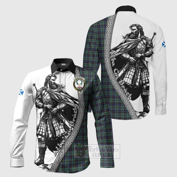 Stephenson (Stevenson) Tartan Clan Crest Long Sleeve Button Shirt with Highlander Warrior Celtic Style