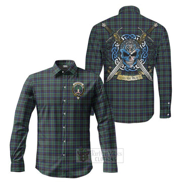 Stephenson (Stevenson) Tartan Long Sleeve Button Shirt with Family Crest Celtic Skull Style