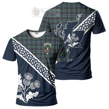 Stephenson (Stevenson) Tartan T-Shirt Featuring Thistle and Scotland Map