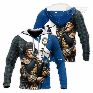 Stephenson (Stevenson) Tartan Knitted Hoodie with Family Crest Scottish Bagpiper Vibes