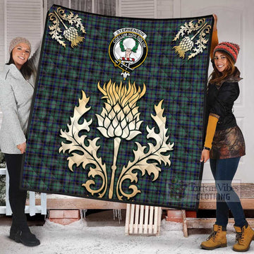 Stephenson (Stevenson) Tartan Quilt with Family Crest and Golden Thistle Style