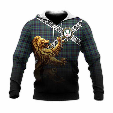 Stephenson (Stevenson) Crest Tartan Knitted Hoodie with Golden Lion Emblem Celtic Style Unisex Knitted Pullover Hoodie - Tartan Vibes Clothing