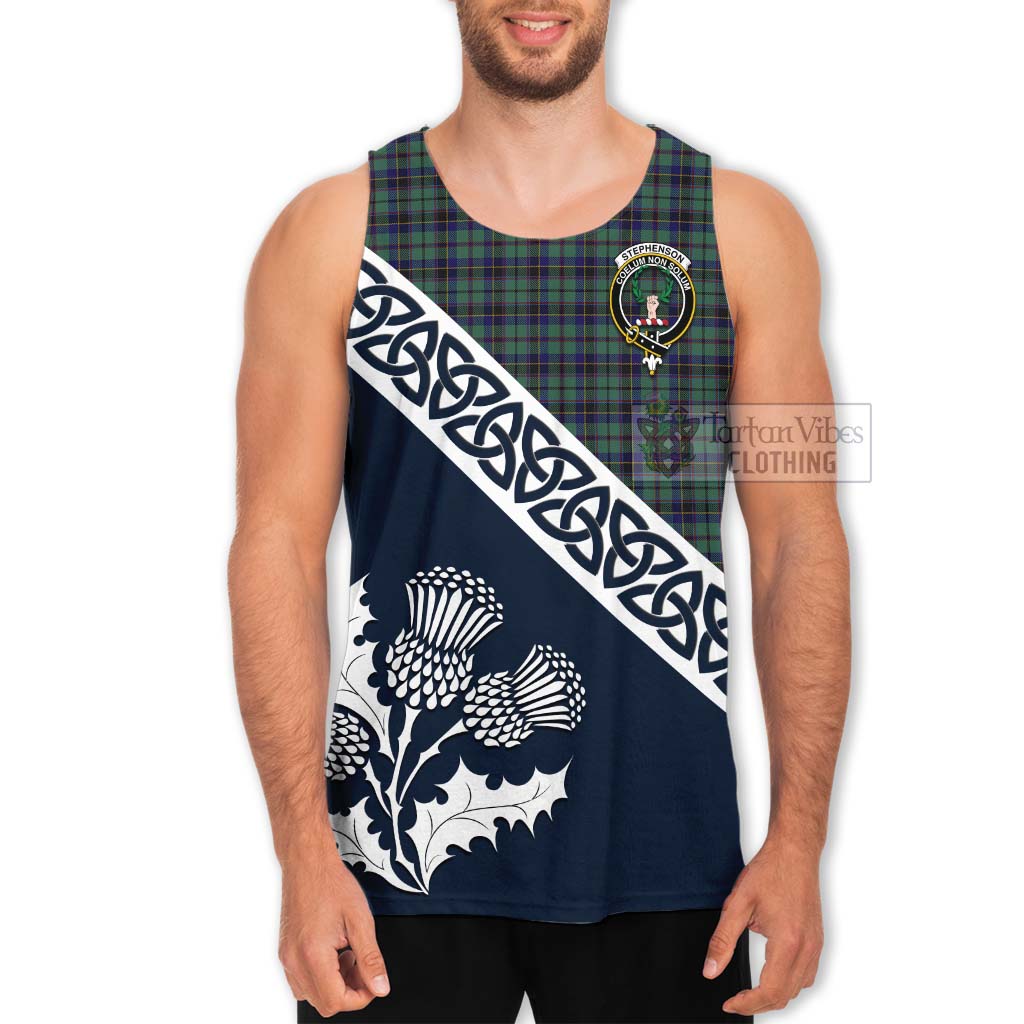 Tartan Vibes Clothing Stephenson (Stevenson) Tartan Men's Tank Top Featuring Thistle and Scotland Map