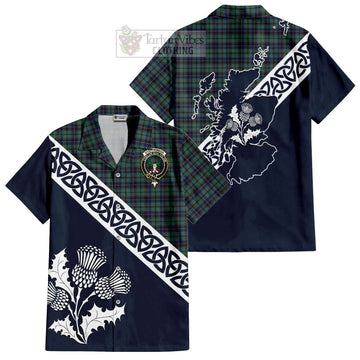 Stephenson (Stevenson) Tartan Short Sleeve Button Shirt Featuring Thistle and Scotland Map