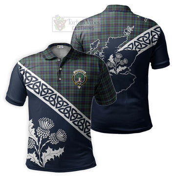 Stephenson (Stevenson) Tartan Polo Shirt Featuring Thistle and Scotland Map