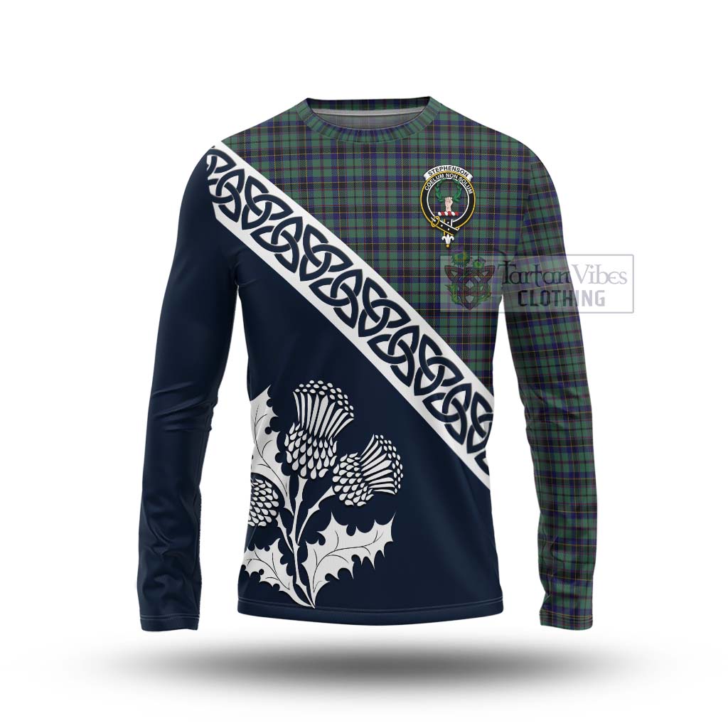 Tartan Vibes Clothing Stephenson (Stevenson) Tartan Long Sleeve T-Shirt Featuring Thistle and Scotland Map