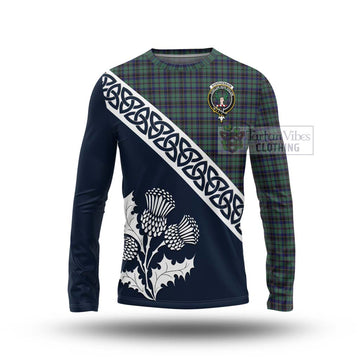 Stephenson (Stevenson) Tartan Long Sleeve T-Shirt Featuring Thistle and Scotland Map