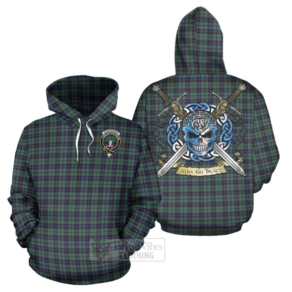 Tartan Vibes Clothing Stephenson (Stevenson) Tartan Hoodie with Family Crest Celtic Skull Style