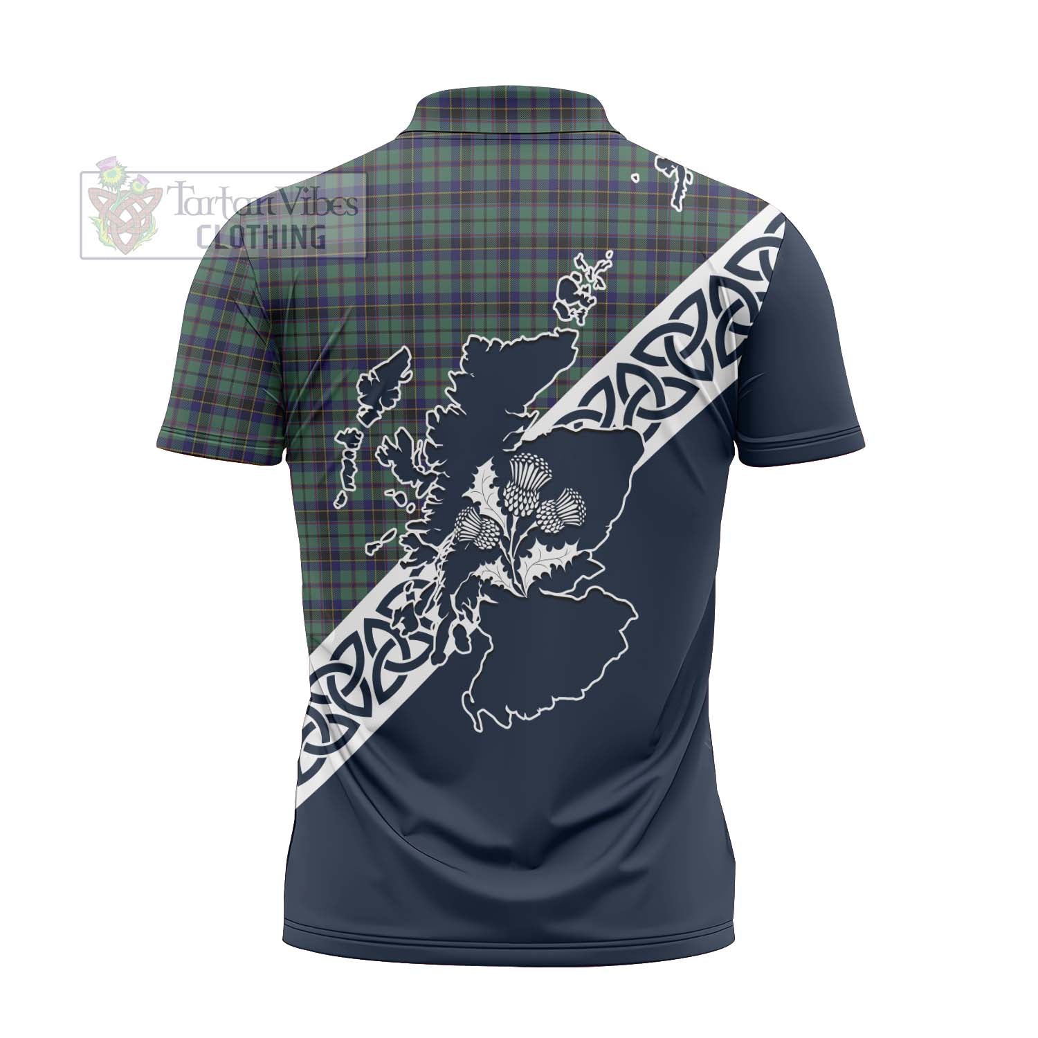 Tartan Vibes Clothing Stephenson (Stevenson) Tartan Zipper Polo Shirt Featuring Thistle and Scotland Map