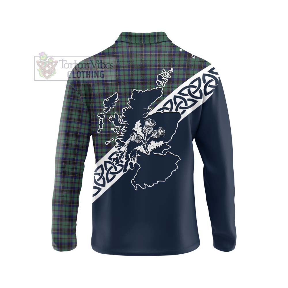 Tartan Vibes Clothing Stephenson (Stevenson) Tartan Long Sleeve Polo Shirt Featuring Thistle and Scotland Map