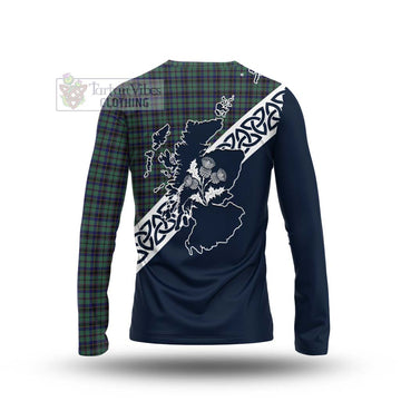 Stephenson (Stevenson) Tartan Long Sleeve T-Shirt Featuring Thistle and Scotland Map