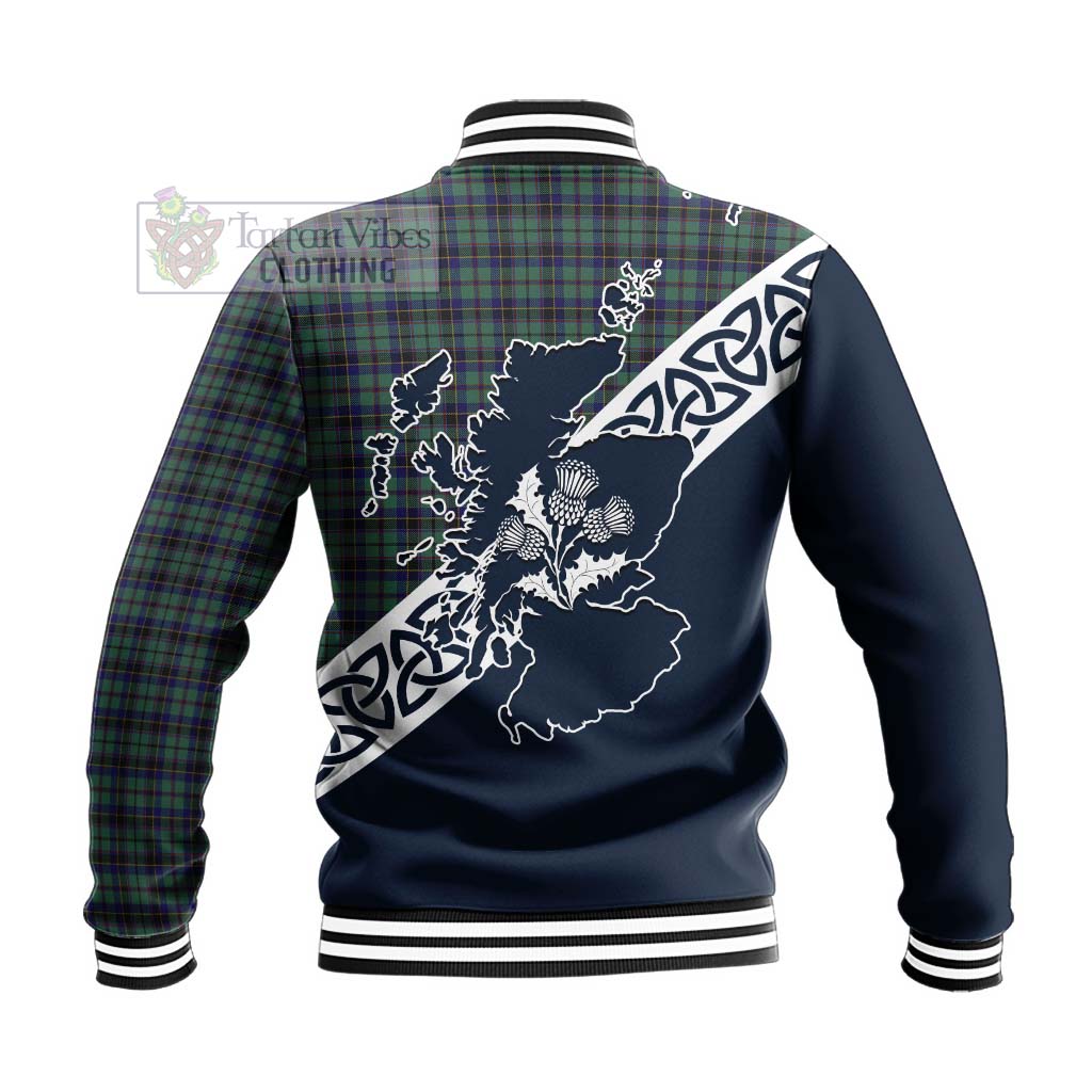 Tartan Vibes Clothing Stephenson (Stevenson) Tartan Baseball Jacket Featuring Thistle and Scotland Map