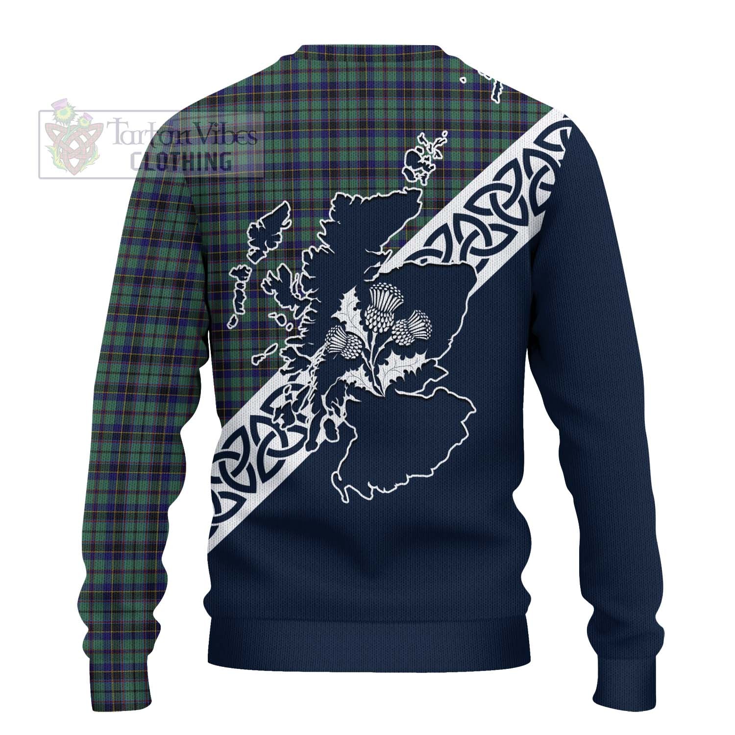 Tartan Vibes Clothing Stephenson (Stevenson) Tartan Knitted Sweater Featuring Thistle and Scotland Map