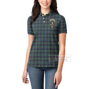 Stephenson (Stevenson) Tartan Women's Polo Shirt with Family Crest and Bearded Skull Holding Bottles of Whiskey