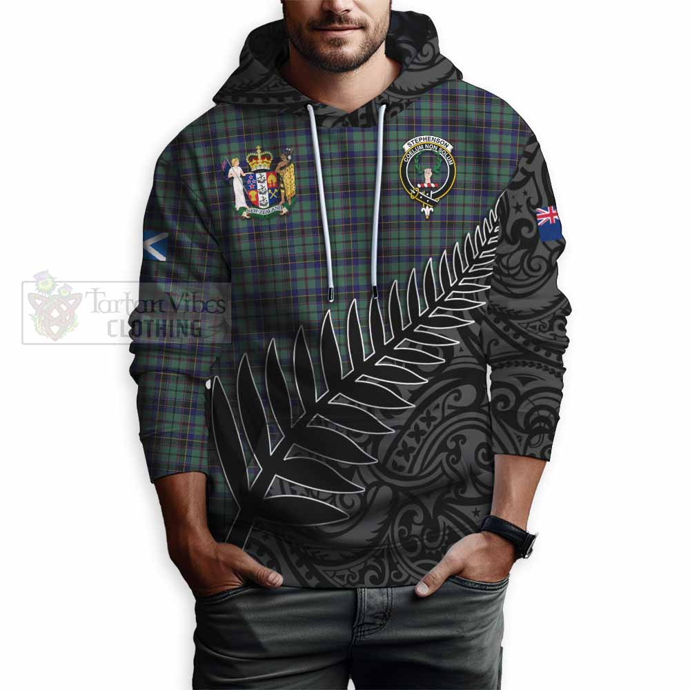 Tartan Vibes Clothing Stephenson (Stevenson) Crest Tartan Hoodie with New Zealand Silver Fern Half Style