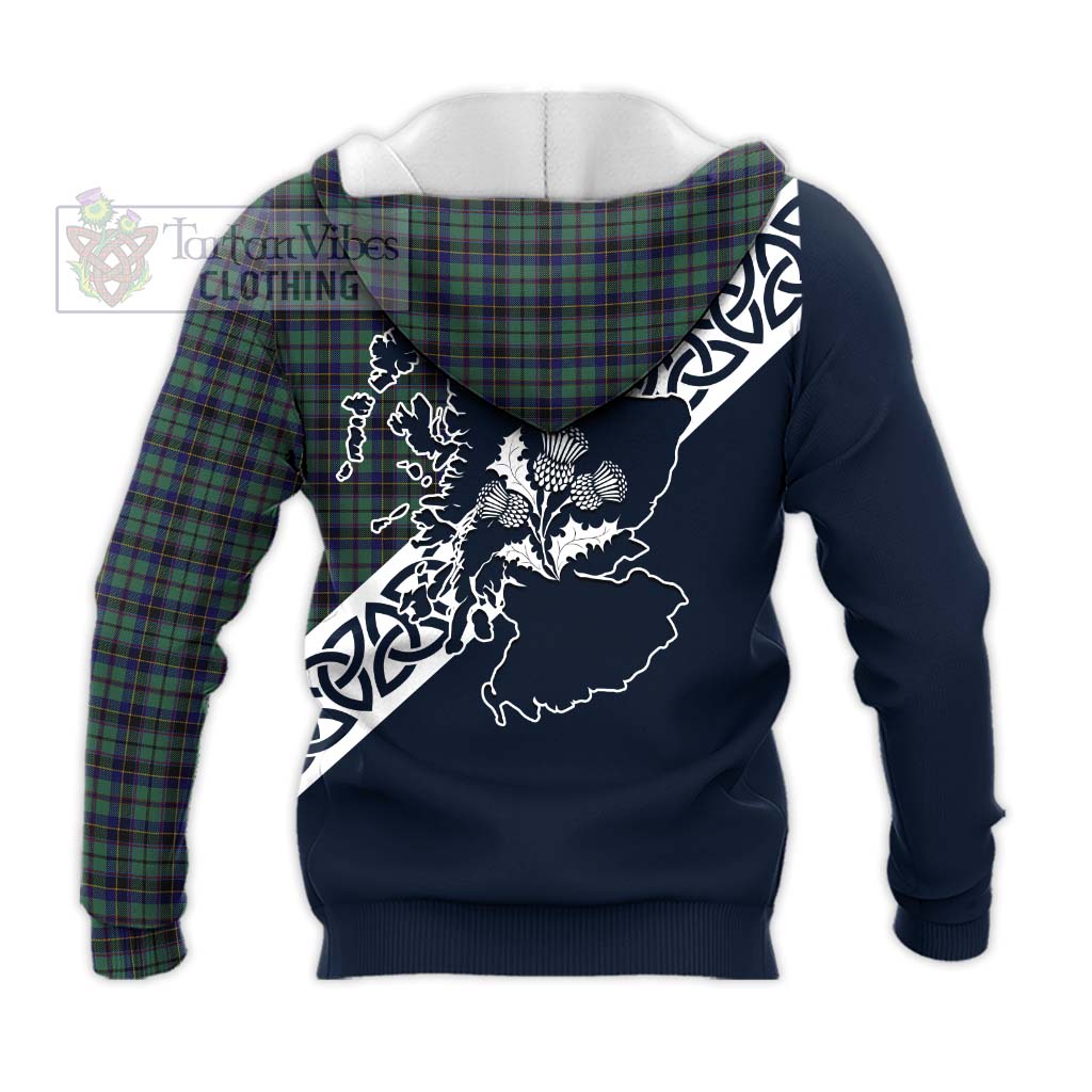 Tartan Vibes Clothing Stephenson (Stevenson) Tartan Knitted Hoodie Featuring Thistle and Scotland Map