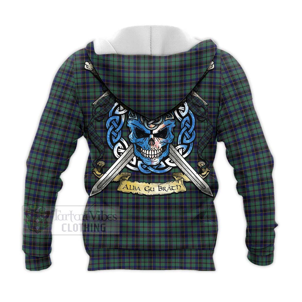 Tartan Vibes Clothing Stephenson (Stevenson) Tartan Knitted Hoodie with Family Crest Celtic Skull Style