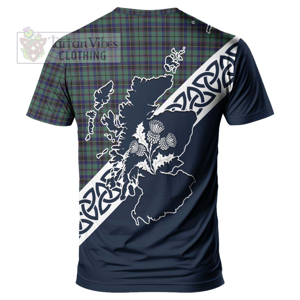 Stephenson (Stevenson) Tartan T-Shirt Featuring Thistle and Scotland Map