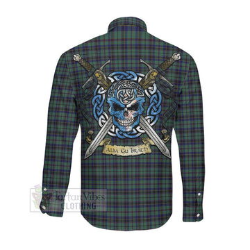 Stephenson (Stevenson) Tartan Long Sleeve Button Shirt with Family Crest Celtic Skull Style