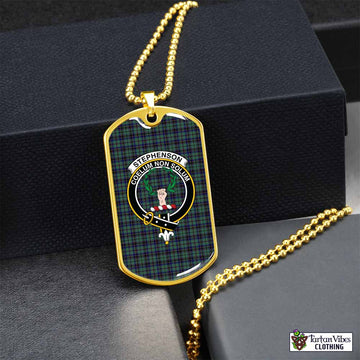 Stephenson (Stevenson) Tartan Dog Tag Necklace with Family Crest Gold No - Tartan Vibes Clothing