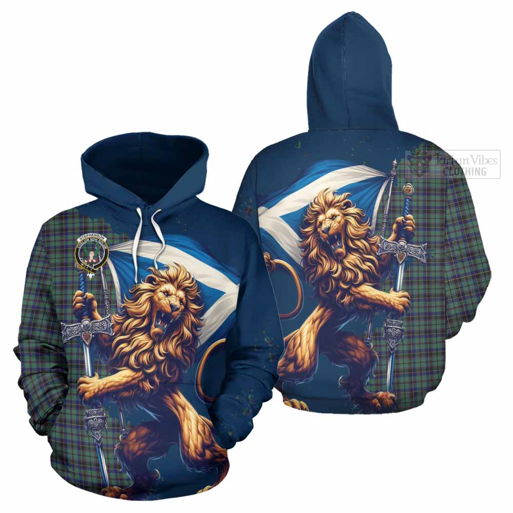 Tartan Vibes Clothing Stephenson (Stevenson) Tartan Family Crest Hoodie with Scottish Majestic Lion