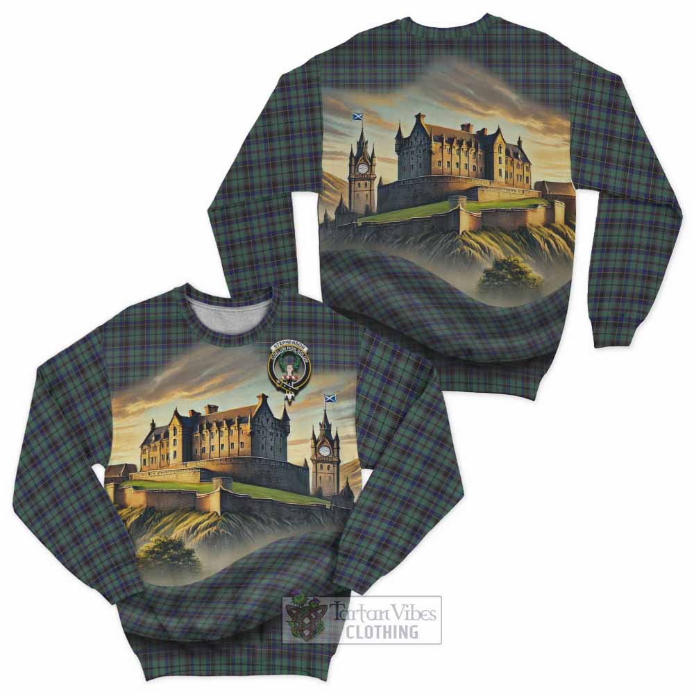 Stephenson (Stevenson) Tartan Family Crest Sweatshirt with Scottish Ancient Castle Style - Tartan Vibes Clothing