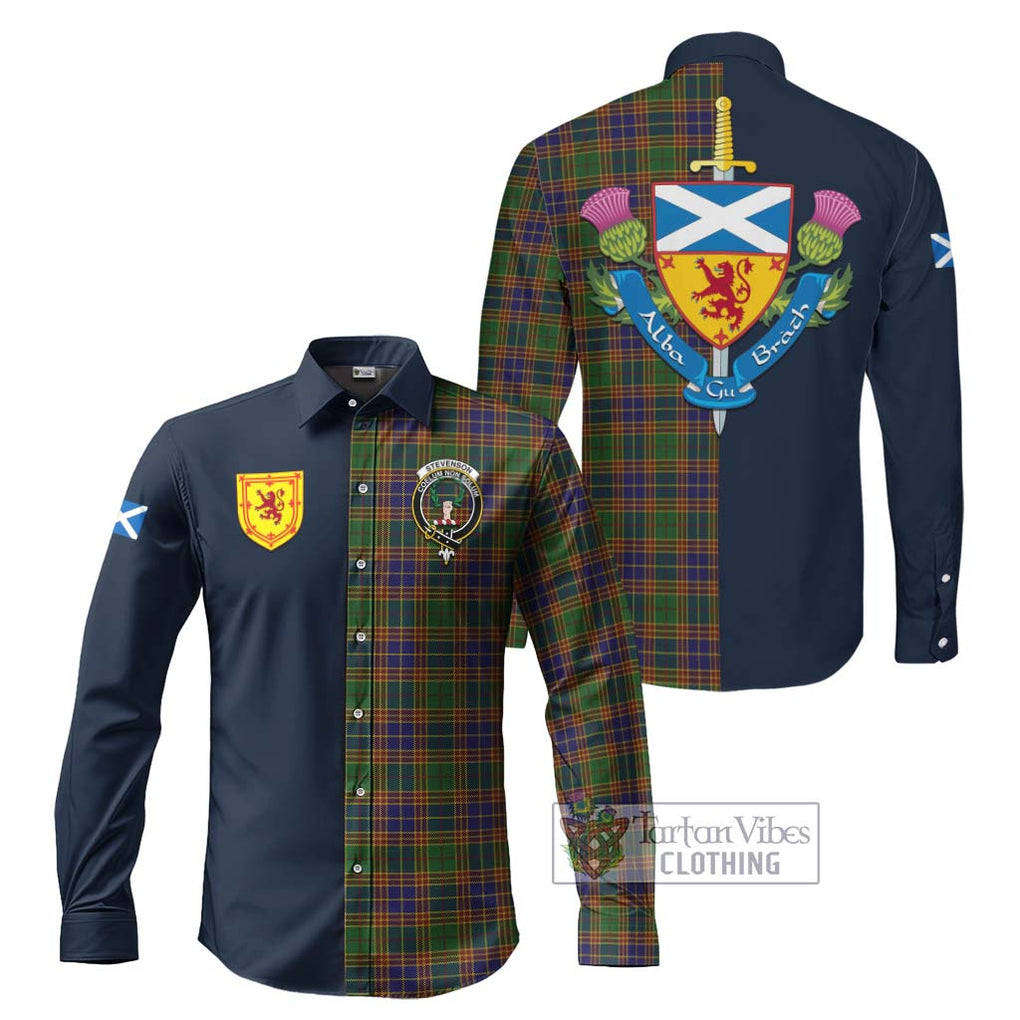 Tartan Vibes Clothing Stevenson Tartan Long Sleeve Button Shirt with Scottish Lion Royal Arm Half Style