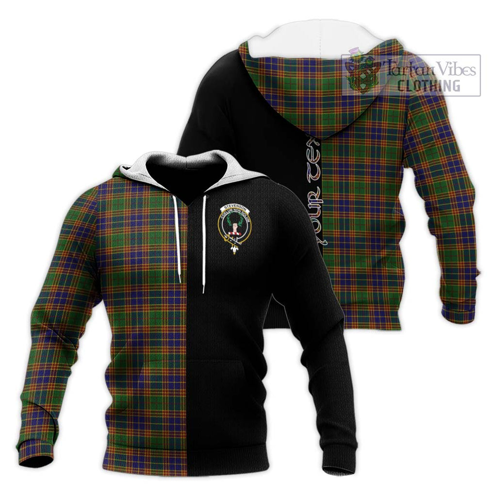 Stevenson Tartan Knitted Hoodie with Family Crest and Half Of Me Style Unisex Knitted Pullover Hoodie - Tartanvibesclothing Shop