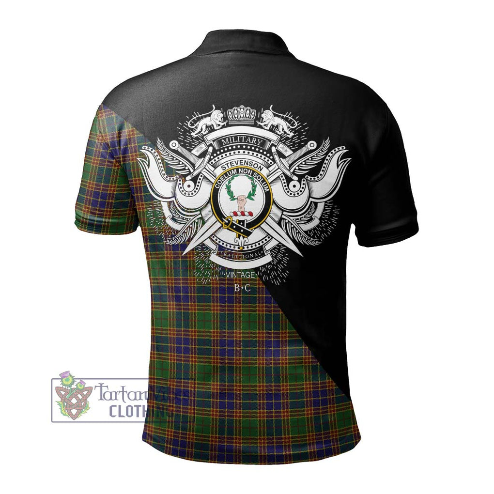 Stevenson Tartan Polo Shirt with Family Crest and Military Logo Style - Tartanvibesclothing Shop