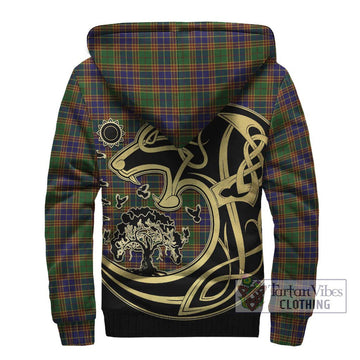 Stevenson Tartan Sherpa Hoodie with Family Crest Celtic Wolf Style