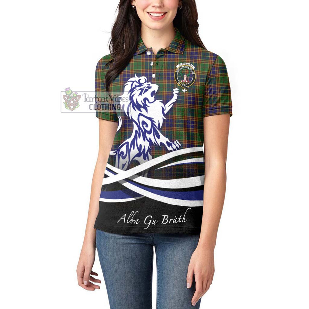 Stevenson Tartan Women's Polo Shirt with Alba Gu Brath Regal Lion Emblem - Tartanvibesclothing Shop