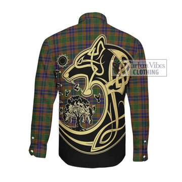 Stevenson Tartan Long Sleeve Button Shirt with Family Crest Celtic Wolf Style