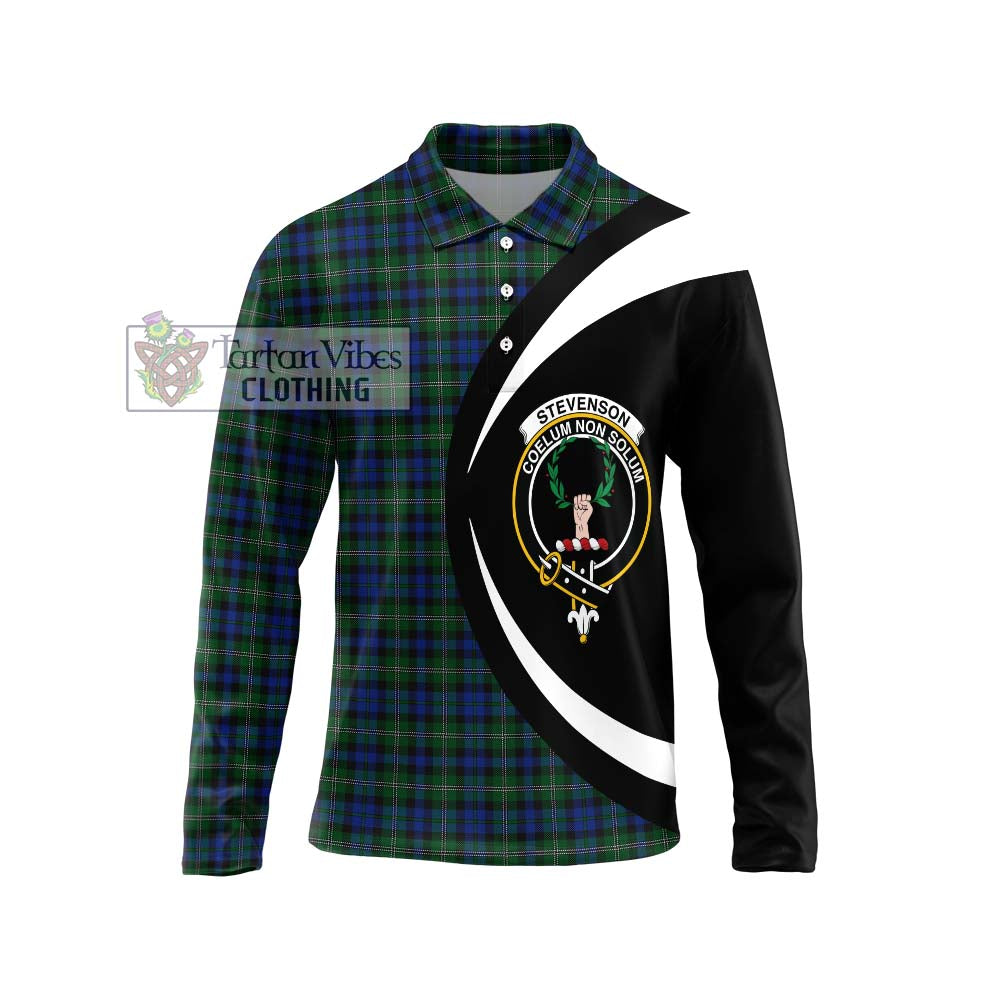 Stevenson Hunting Tartan Long Sleeve Polo Shirt with Family Crest Circle Style Unisex - Tartan Vibes Clothing