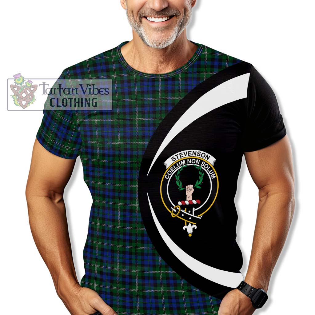 Tartan Vibes Clothing Stevenson Hunting Tartan T-Shirt with Family Crest Circle Style